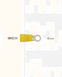 IONNIC QKC38 Yellow Vinyl Insulated 4mm Ring Terminals (Pack of 100)